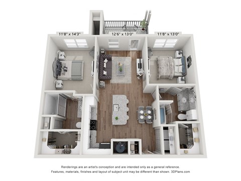 a 3 bedroom floorplan with a wood floor